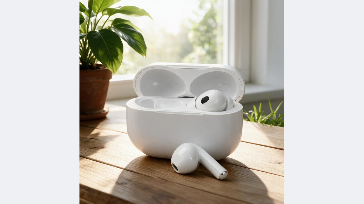 Switch scenes in one click: earbuds on a wooden desk