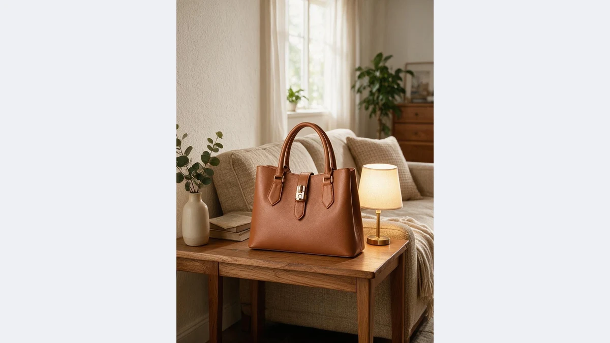 Light follows the scene: handbag on a living room side table