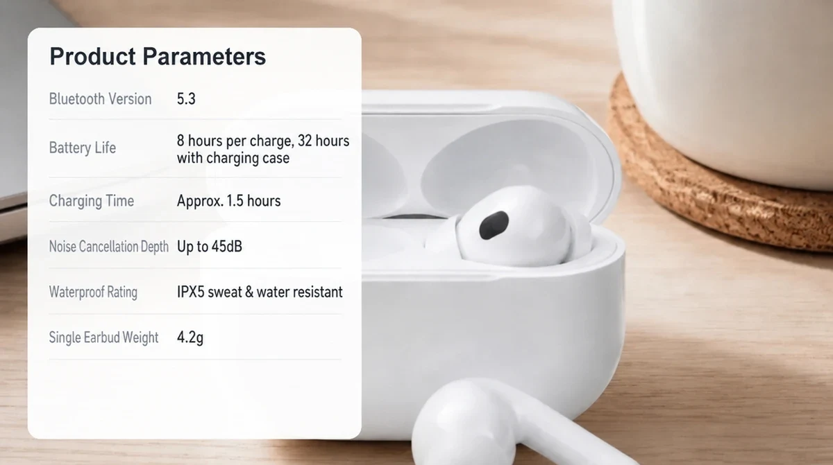 Earbuds spec table translated from Chinese to English, before and after